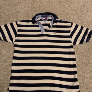 Tommy Hilfiger Navy and White Striped Polo Shirt